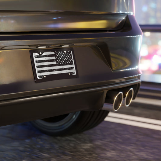 Distressed American Flag Vanity Plate | Black White Metal License Plate