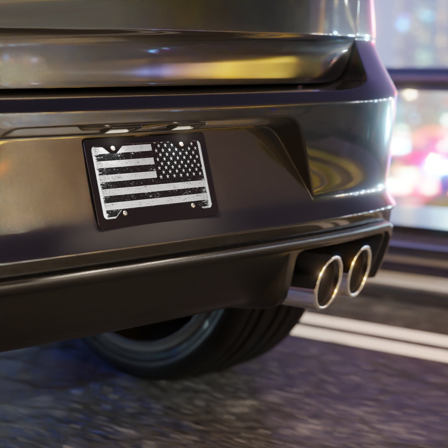 Distressed American Flag Vanity Plate | Black White Metal License Plate